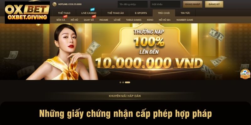 Những giấy chứng nhận cấp phép hợp pháp